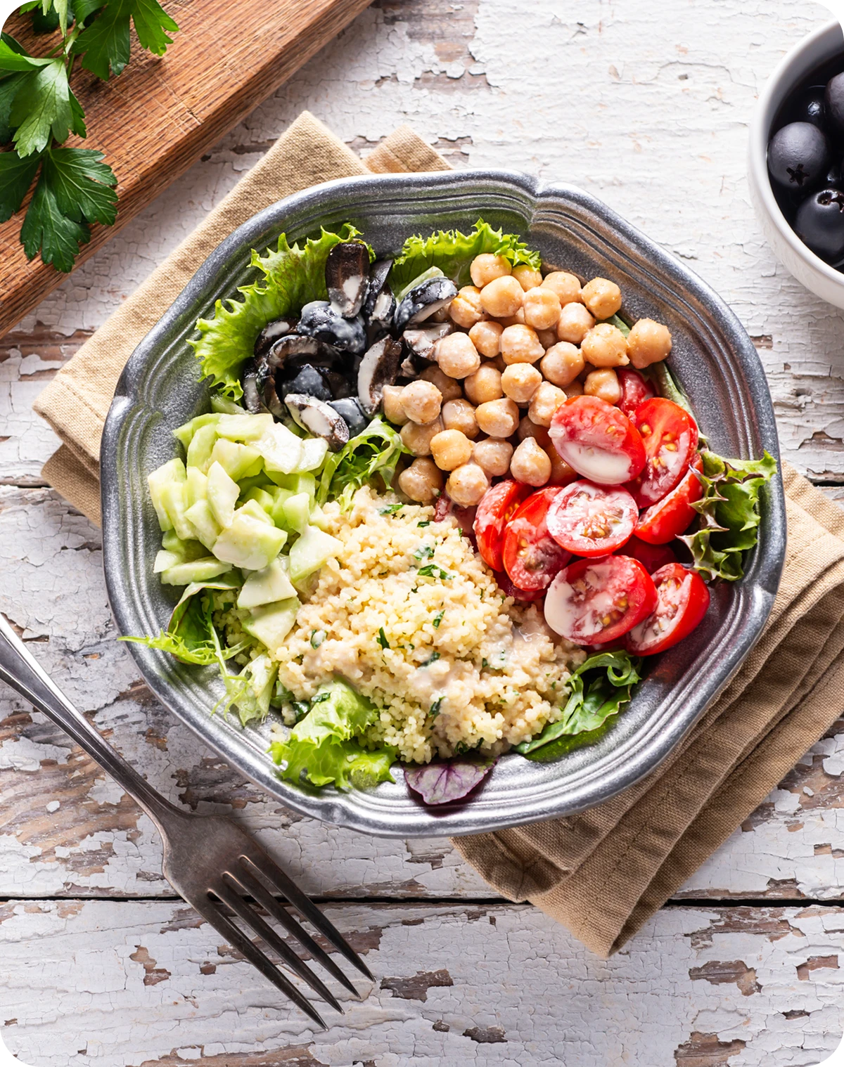 Vibrant veggie salad on rustic table