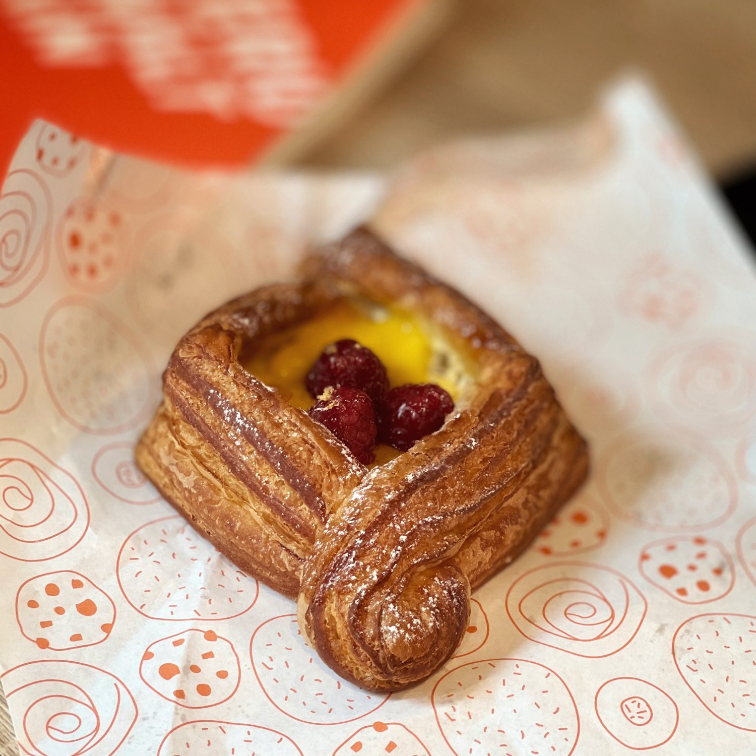 Sweet pastry on patterned paper