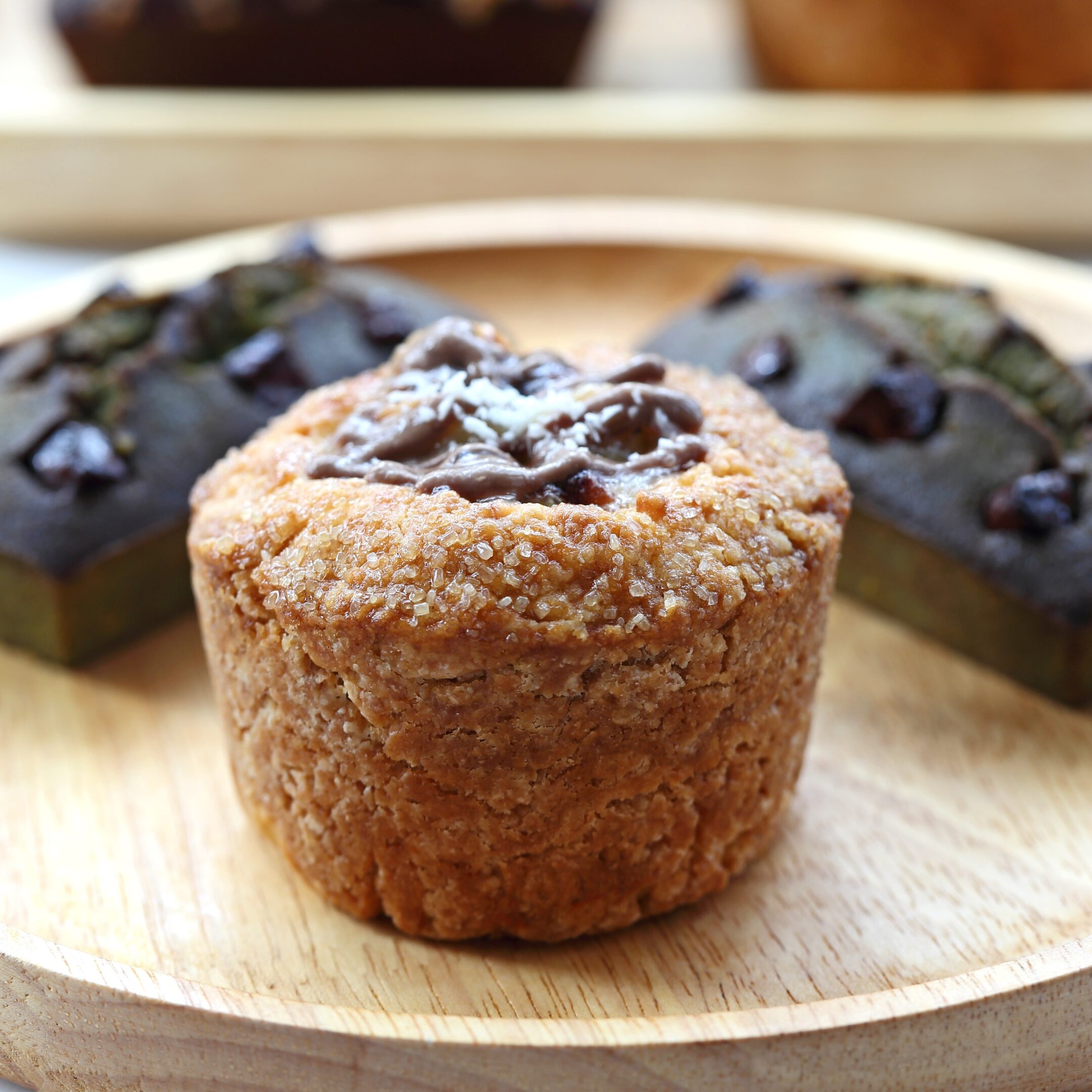 Muffin on wooden plate