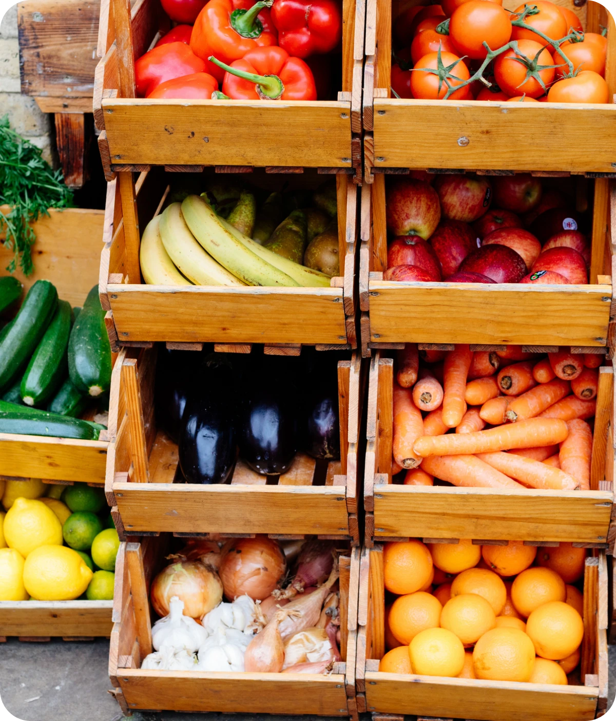 Colorful fruits and vegetables display