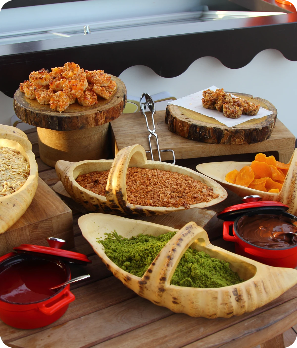 Buffet with assorted snacks and dips