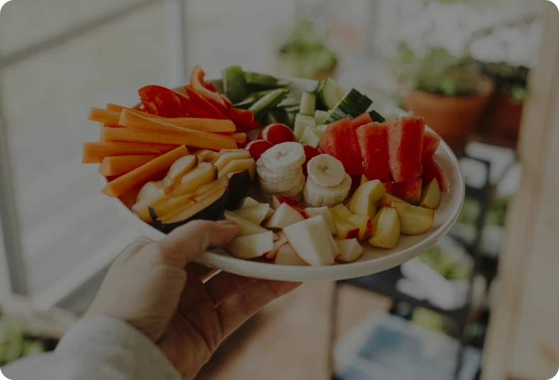 Plate of fresh fruits and vegetables